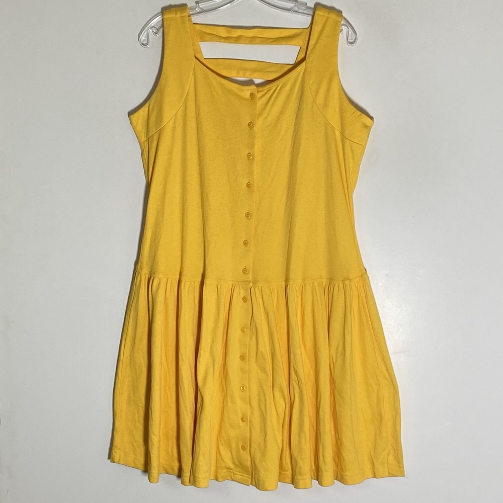 Vintage Victoria Harbor Dress Womens Large Yellow Lattice Back Beach 80s 90s L
